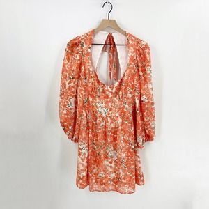 Hello Molly NWT Orange & White Floral Print Ruffle Sleeve Shift Dress Size 8